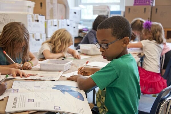 Students in school working at desks