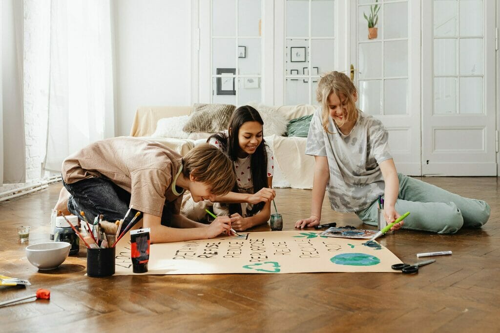 A group of friends working together on a project.